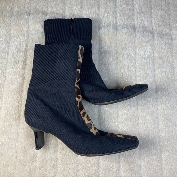 𝅺DI Sandro Supreme Animal Print Black Square Toed Boot - Picture 2 of 11